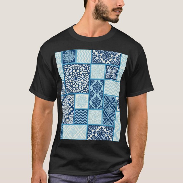 T-shirt Carreaux de patchwork, arrière - plan transparent. (Devant)