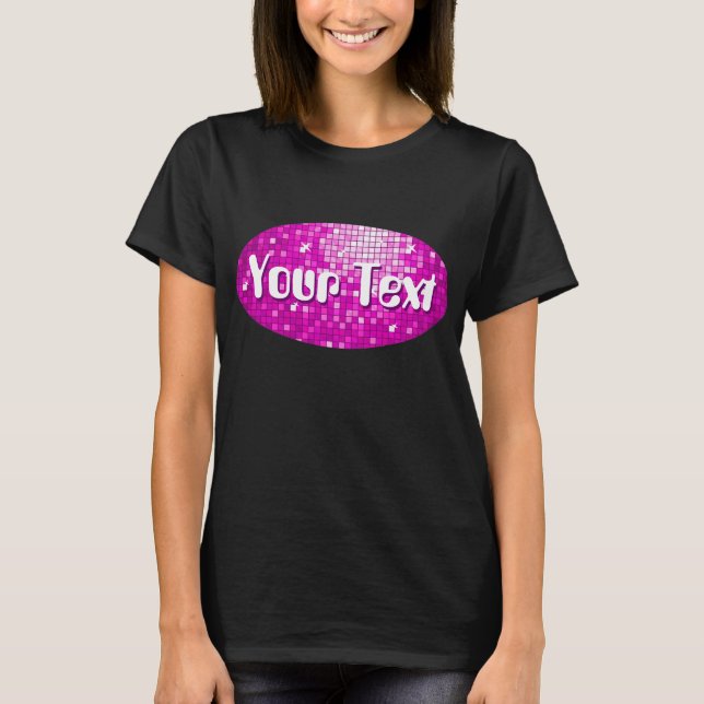 T-shirt Carreaux Disco Rose 'Your Text' oval dames noir (Devant)