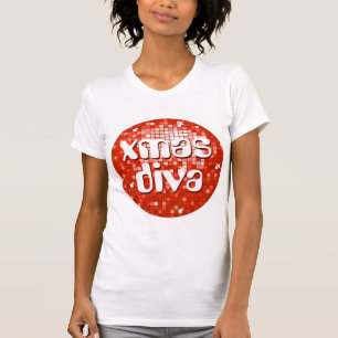 T-shirt Carreaux Disco Rouge 'xmas diva dames petite white