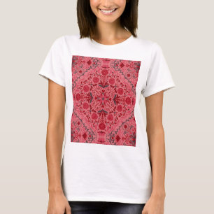 T-shirt Carreaux floraux en rouge et pastèque rose