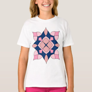 T-shirt Carreaux Floraux Géométriques Rose et Bleu Marine