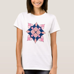 T-shirt Carreaux Floraux Géométriques Rose Pâle et Nuit