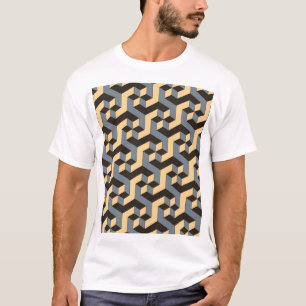 T-shirt Carreaux géométriques complexes en ivoire argenté