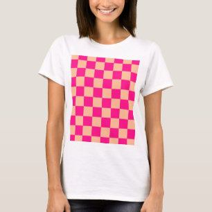 T-shirt Carrés à carreaux pêche rose chaud géométrique rét