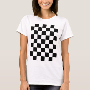 T-shirt Carrés à dames géométrique rétro noir et blanc