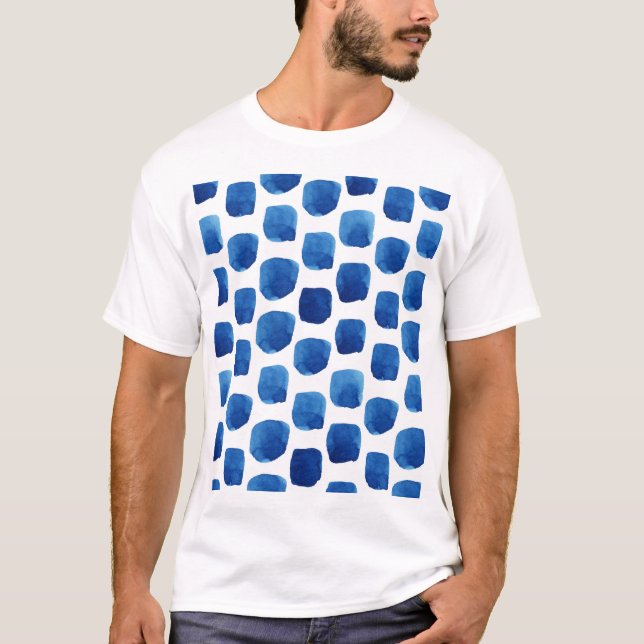 T-shirt Carrés bleus, motif aquarelle sans couture. (Devant)
