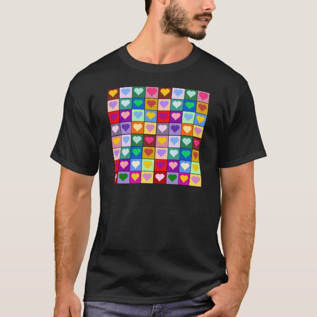 T-shirt Carrés multicolores de coeur (Devant)