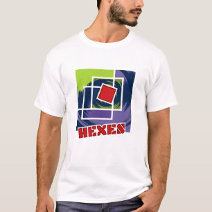 T-shirt Carrés rebelles Abstraits verts et violets avec He