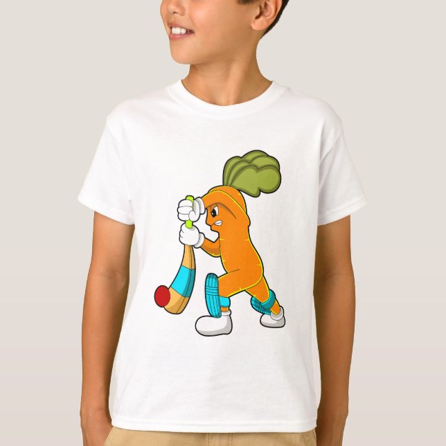 T-shirt Carrot at cricket with cricket bat (Devant)