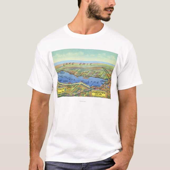 T-shirt Carte aérienne de lac et de villes environnantes (Devant)