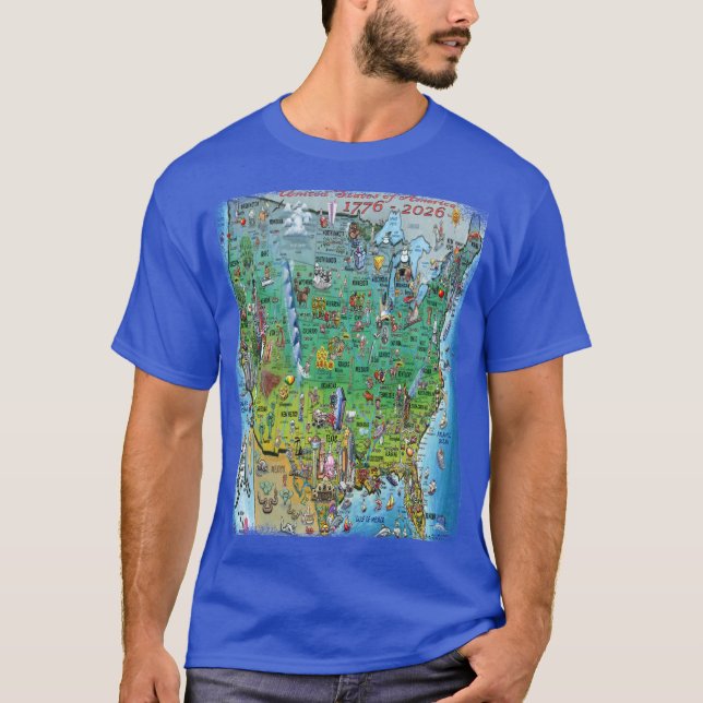 T-shirt Carte affiche divertissante des États-Unis d'Améri (Devant)
