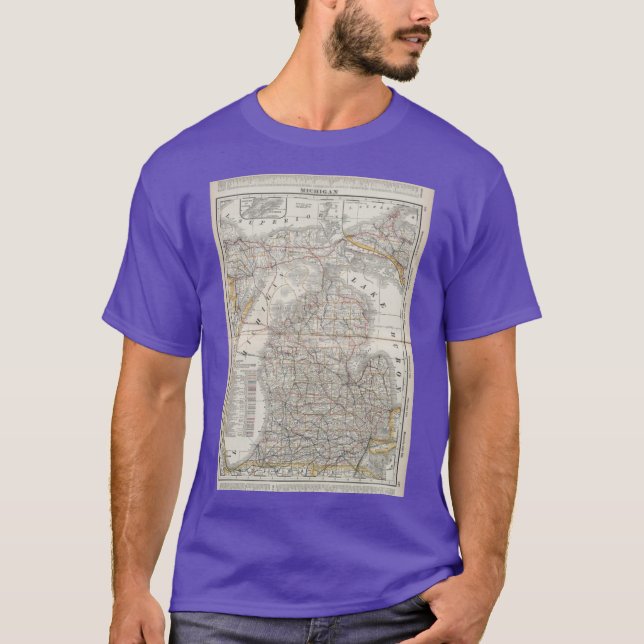 T-shirt Carte ancienne du Michigan 1901 3 format géant (Devant)