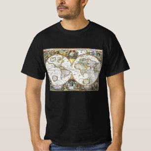 T-shirt Carte ancienne du monde par Hendrik Hondius, 1630