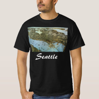 T-shirt Carte ancienne vue aérienne de la ville de Seattle