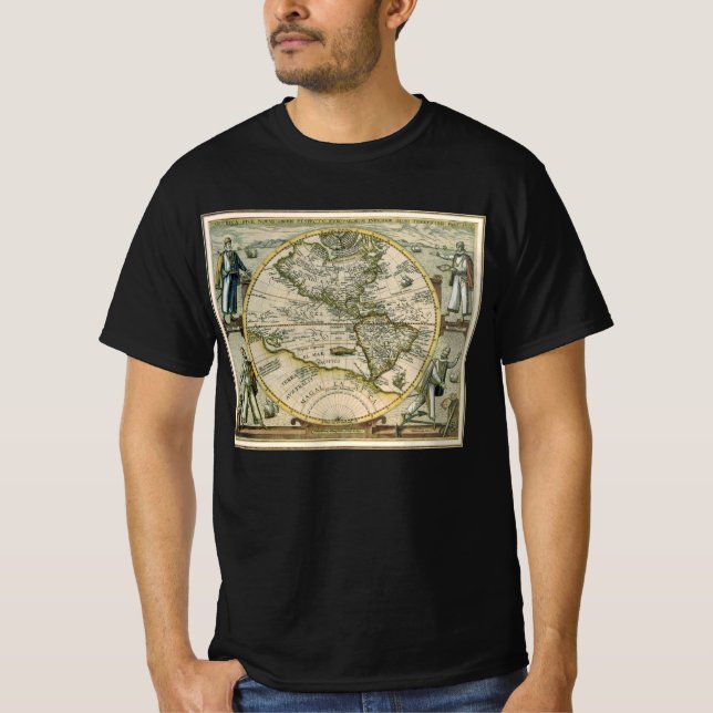 T-shirt Carte antique, 1596, America Sive Novus Orbis (Devant)