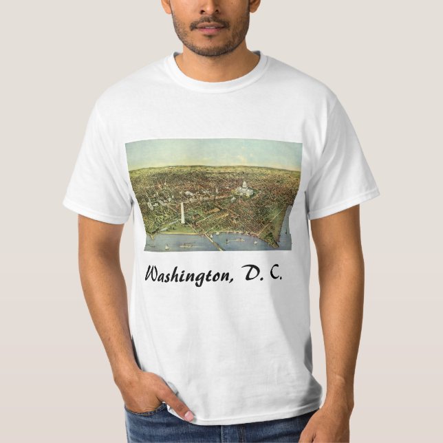 T-shirt Carte antique avec une vue panoramique de Washingt (Devant)