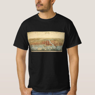 T-shirt Carte antique de Chicago, rue LaSalle et rivière