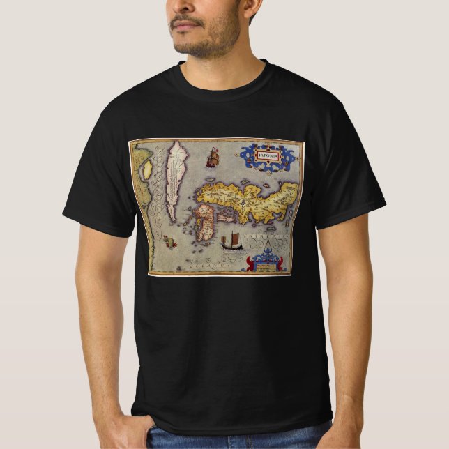 T-shirt Carte antique du Japon par Mercator et Hondius (Devant)