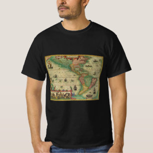 T-shirt Carte antique du monde des Amériques par Hondius