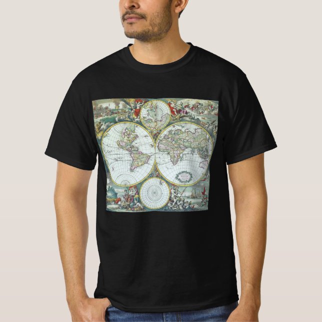 T-shirt Carte antique du monde du 17e siècle, Frederick De (Devant)