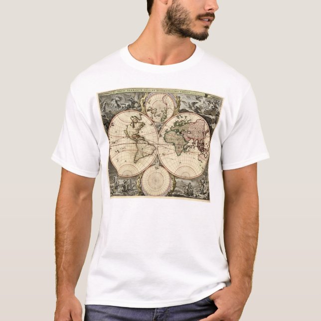 T-shirt Carte antique du monde par Nicolao Visscher, circa (Devant)