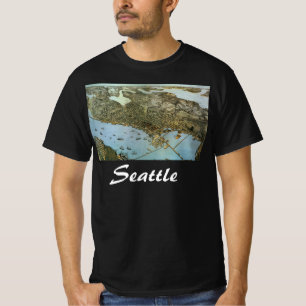 T-shirt Carte antique Vue aérienne Ville de Seattle Washin