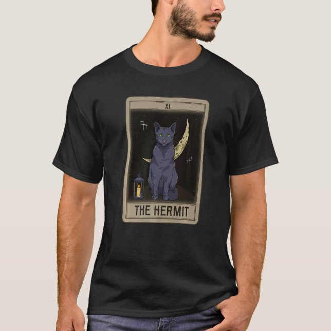 T-shirt Carte Arcana Tarot Hermit Cat Mystical Wiccan (Devant)