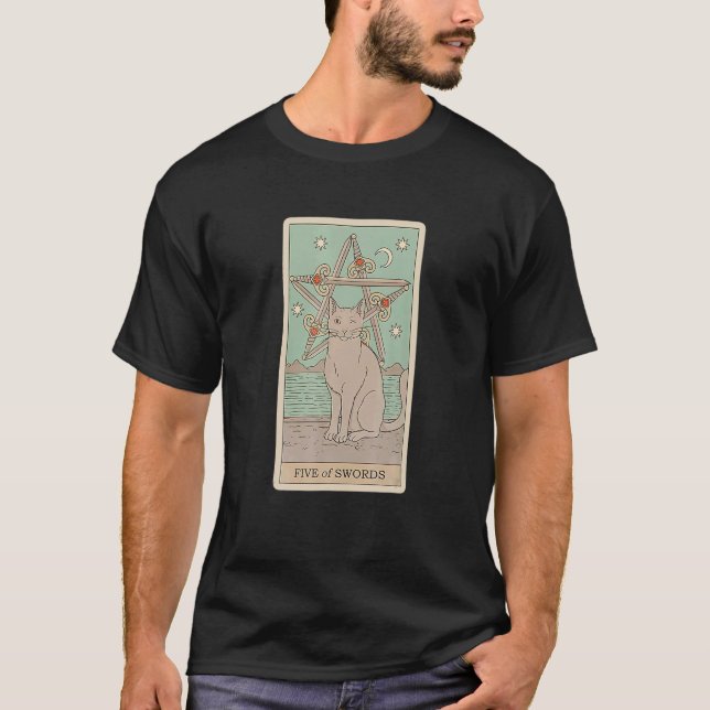 T-shirt Carte Arot Cinq D'Épées Et Chat Cosmic Ca (Devant)