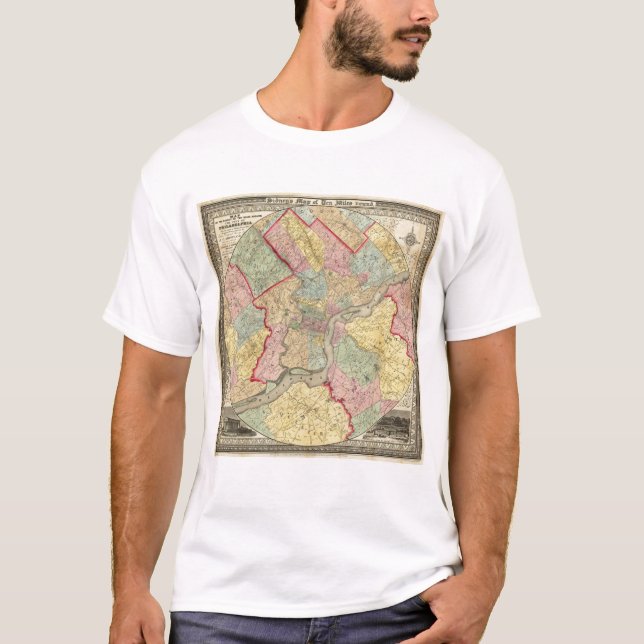 T-shirt Carte autour de la ville de Philadelphie (Devant)