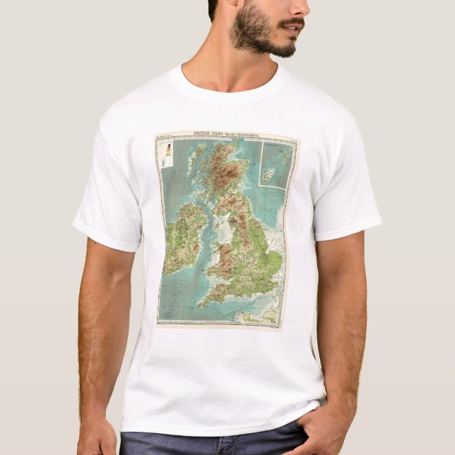 T-shirt Carte bathyorographical d'îles britanniques (Devant)
