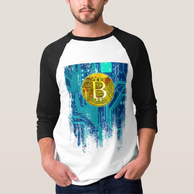 T-shirt Carte Bitcoin Cryptomonnaie et circuit (Devant)
