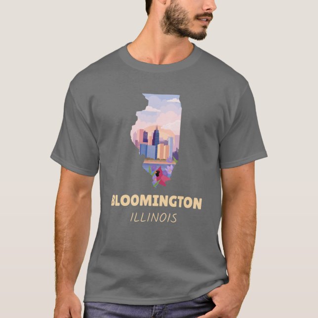 T-shirt Carte Bloomington Illinois (Devant)