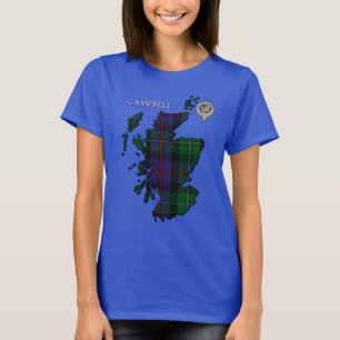 T-shirt Carte Clan Campbell Crest & Cawdor Tartan