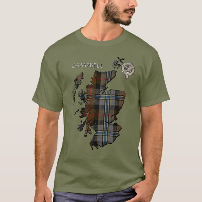 T-shirt Carte Clan Campbell Crest & Hunter Tartan (Devant)
