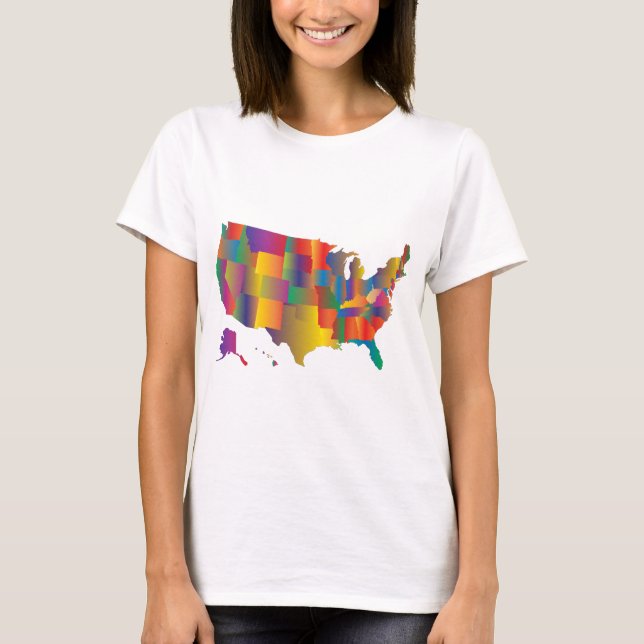 T-shirt Carte colorée de l'Amérique (Devant)