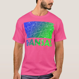 T-shirt Carte colorée de l'art mandala du Kansas avec text
