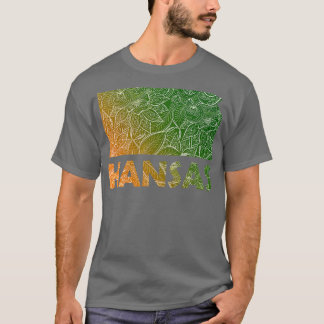 T-shirt Carte colorée de l'art mandala du Kansas avec text