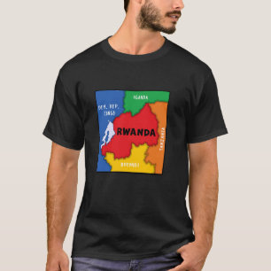 T-shirt Carte colorée simplifiée du Rwanda, pays voisin