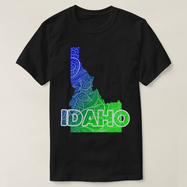 T-shirt Carte couleur de l'Idaho avec texte en blu (Design devant)