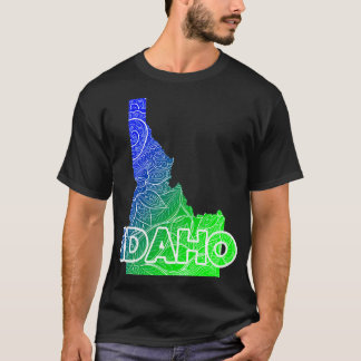 T-shirt Carte couleur de l'Idaho avec texte en blu