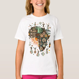 T-shirt Carte d'Afrique Éléments Tribaux Décoratifs Motif