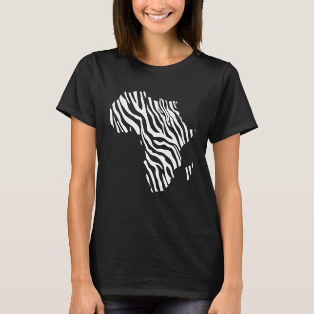 T-shirt Carte d'Afrique remplie d'impression de rayures bl (Devant)
