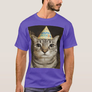 T-shirt Carte d'anniversaire drôle de chat mème qui fixe A