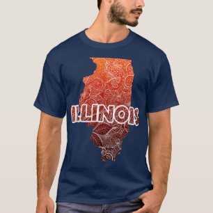 T-shirt Carte d'art de mandala colorée de l'Illinois avec 