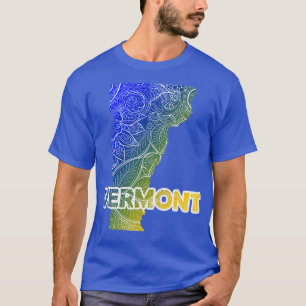 T-shirt Carte d'art de mandala colorée du Vermont avec tex