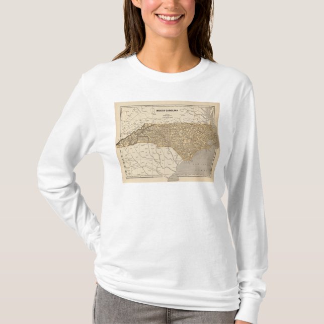 T-shirt Carte d'atlas de la Caroline du Nord (Devant)