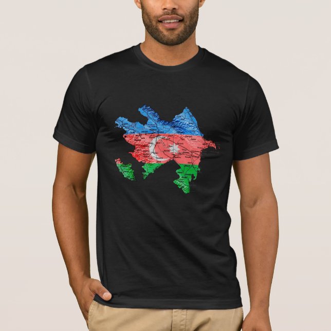 T-Shirt carte d'Azerbaïdjan couleur du drapeau (Devant)