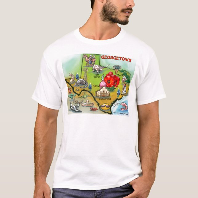 T-shirt Carte de bande dessinée de Georgetown le Texas (Devant)