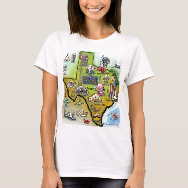 T-shirt Carte de bande dessinée du Texas (Devant)