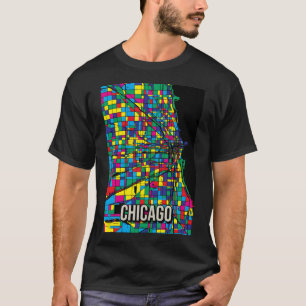 T-shirt Carte de Chicago - Art Abstrait coloré Imprimer